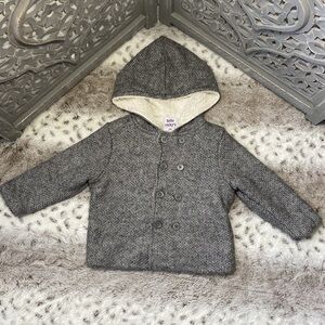 Textured gray pea coat unisex baby jacket 24 months faux fur Classiccore preppy